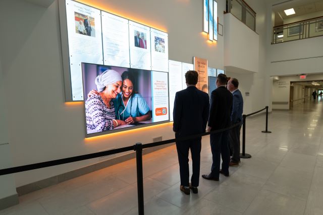 Caption: Orlando Health Foundation – West Florida donor wall at the West Entrance of Orlando Health Bayfront Hospital.
