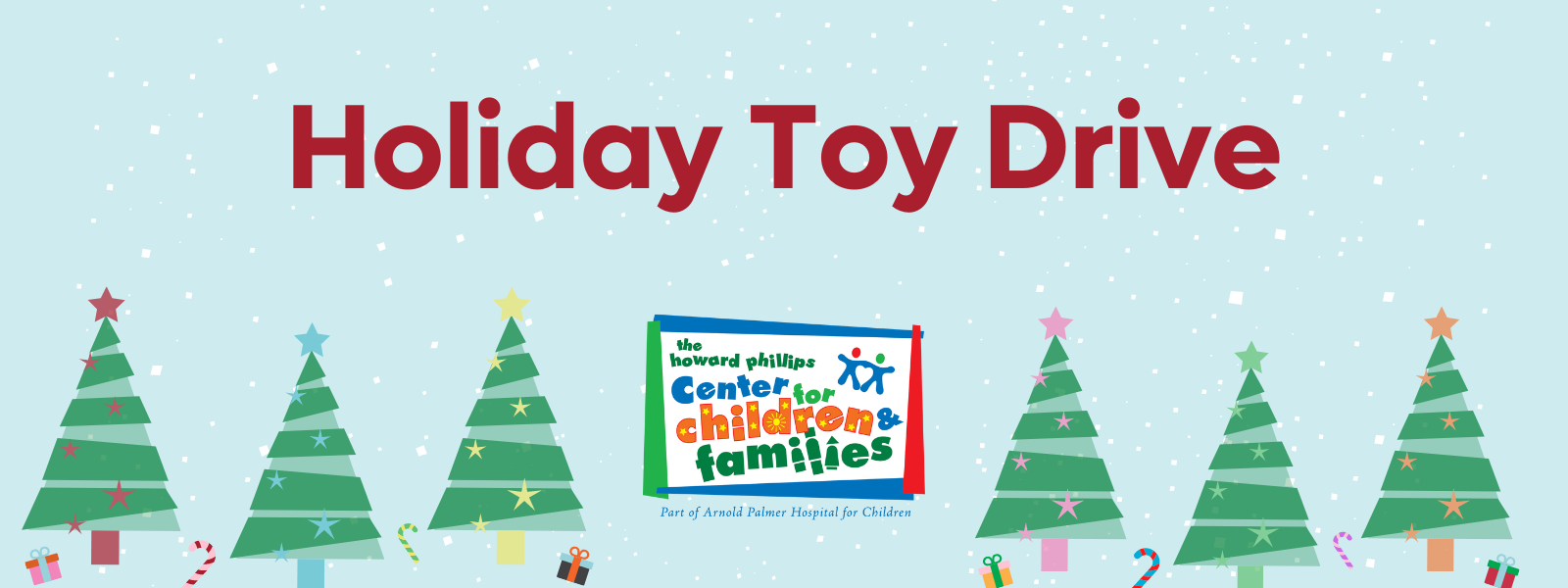 Holiday Toy Drive Header with Trees